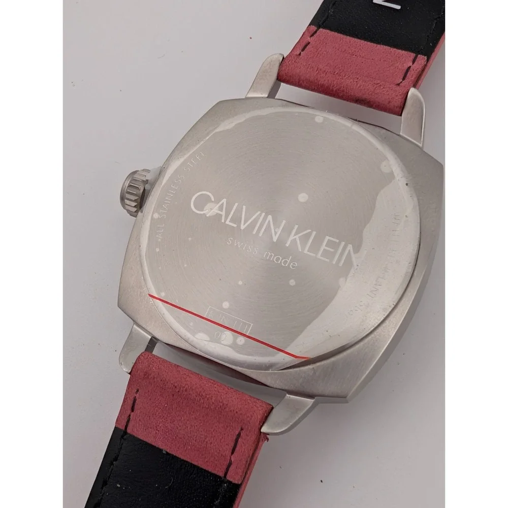 Calvin Klein Fraternity Swiss Made Watch Men 39mm Case Leather Band- New Battery